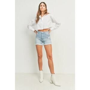 Just Black Denim High Rise Frayed Hem Light Wash Stretch Jean Shorts - Size XS